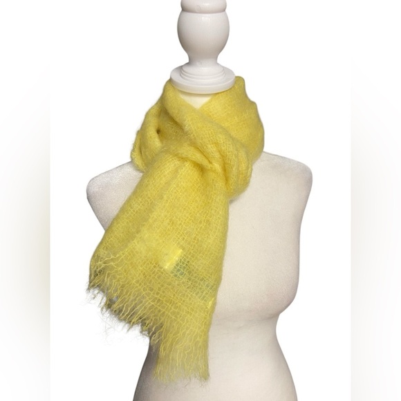 Archie Moore & Son Mohair/Wool Scarf Yellow Made in Scotland Travel Luxury Cozy - Picture 3 of 9